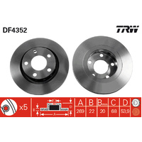 TRW Rear Brake Disc Rotor Pair DF4352