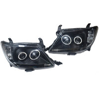Smoke LED Headlights DRL HALO Projector Angel Eyes Fit For Toyota Hilux 2005-2011 Pair