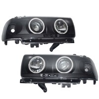 Smoke Angel Eye Pair Head Lights LED Fit For Toyota Landcruiser 80 Series Halo Projector AU